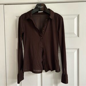 Nia Brown Sheer Button Up Blouse